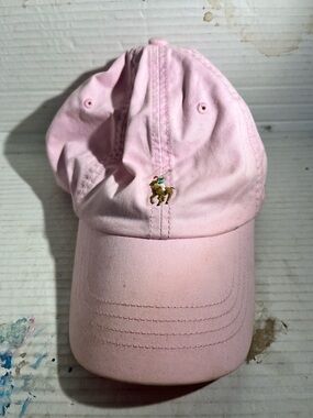 Polo by Ralph Lauren Pink Cotton Baseball Cap with Blue Trim